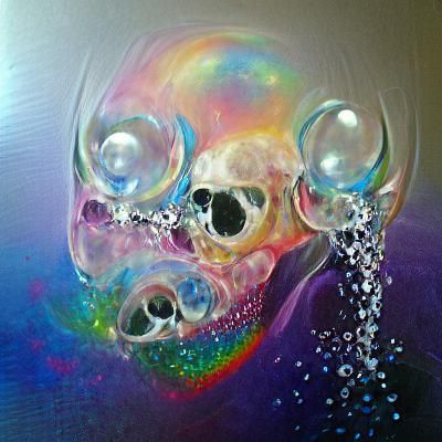 Iridescent Skull with Bubbles Acrylic Art