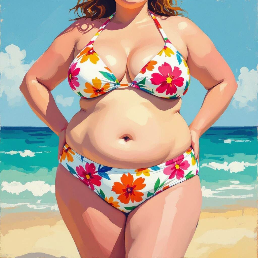 Chubby Adult in Bikini on Sunny Beach