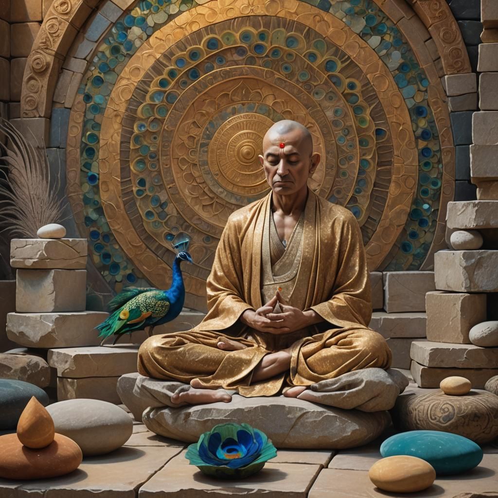 Surreal Still Life: Yogi Meditates in Dreamlike Landscape