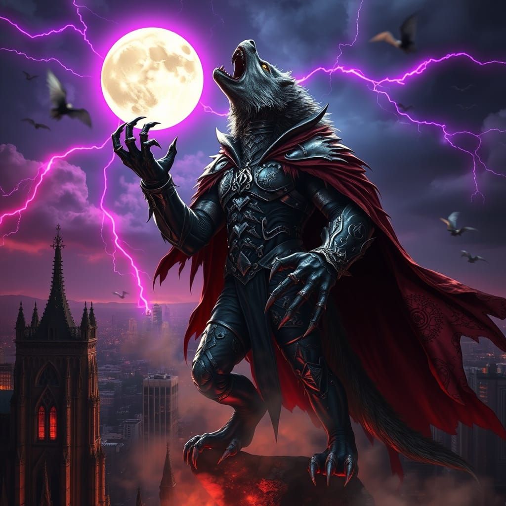 Gothic Vampire-Werewolf Hybrid Under Bloodmoon