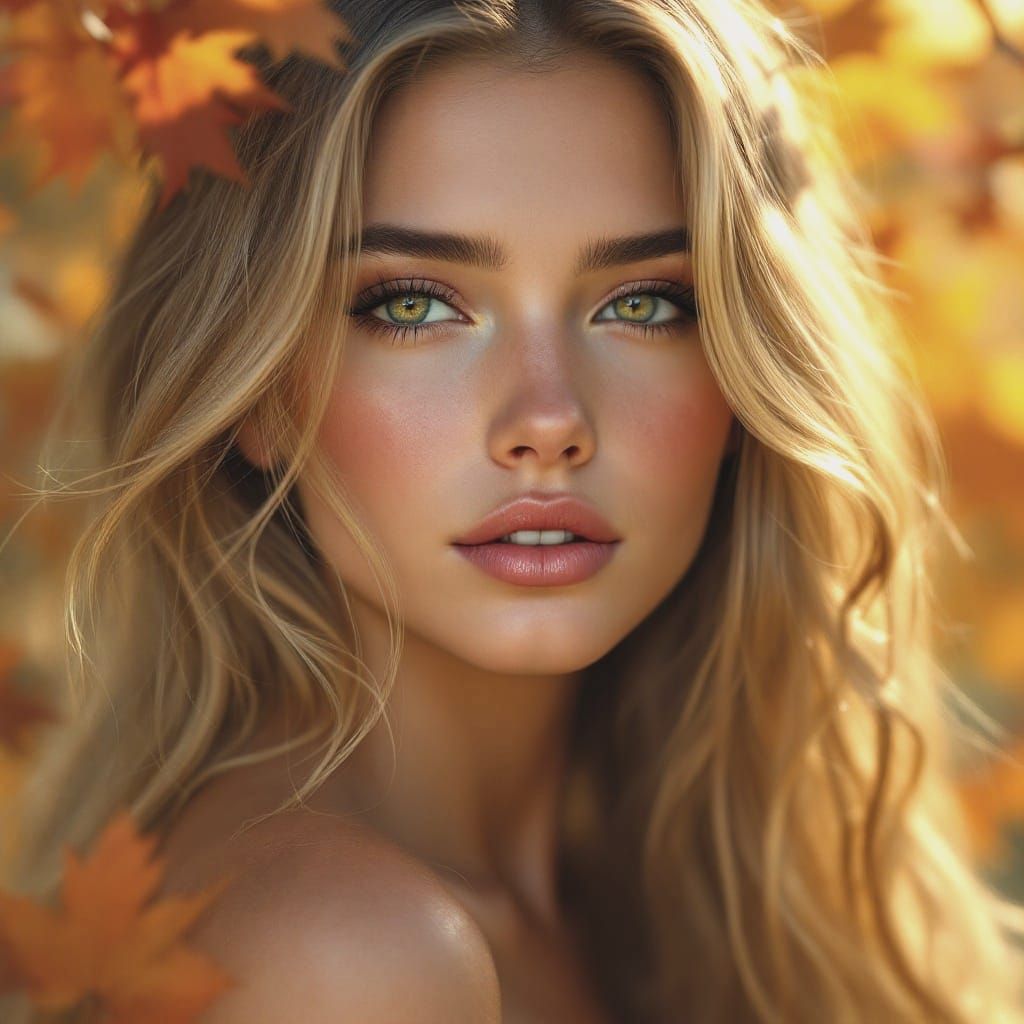 Serene Portrait of a Young Woman in Vibrant Autumn Colors