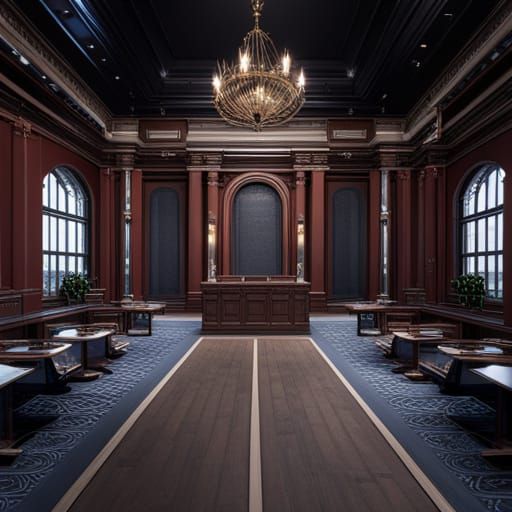 Detailed Courtroom Matte Painting in Unreal Engine 5