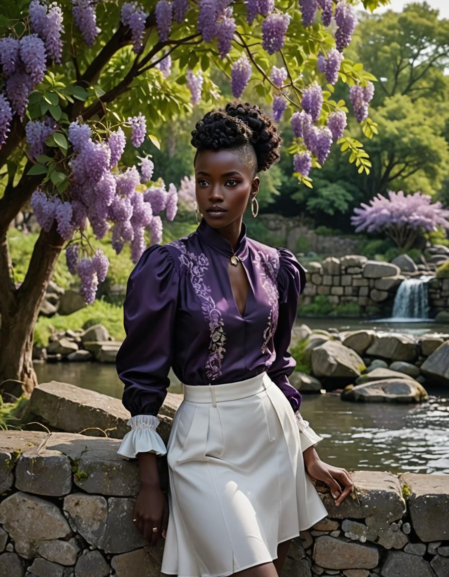 Androgynous Figure with Scythe in Detailed Silk Outfit