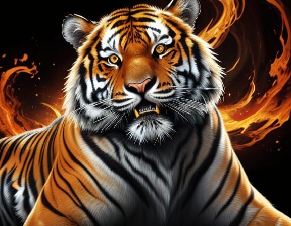 Regal Tiger Pounces Amidst Fiery Vortex in Hyper-Realistic S...