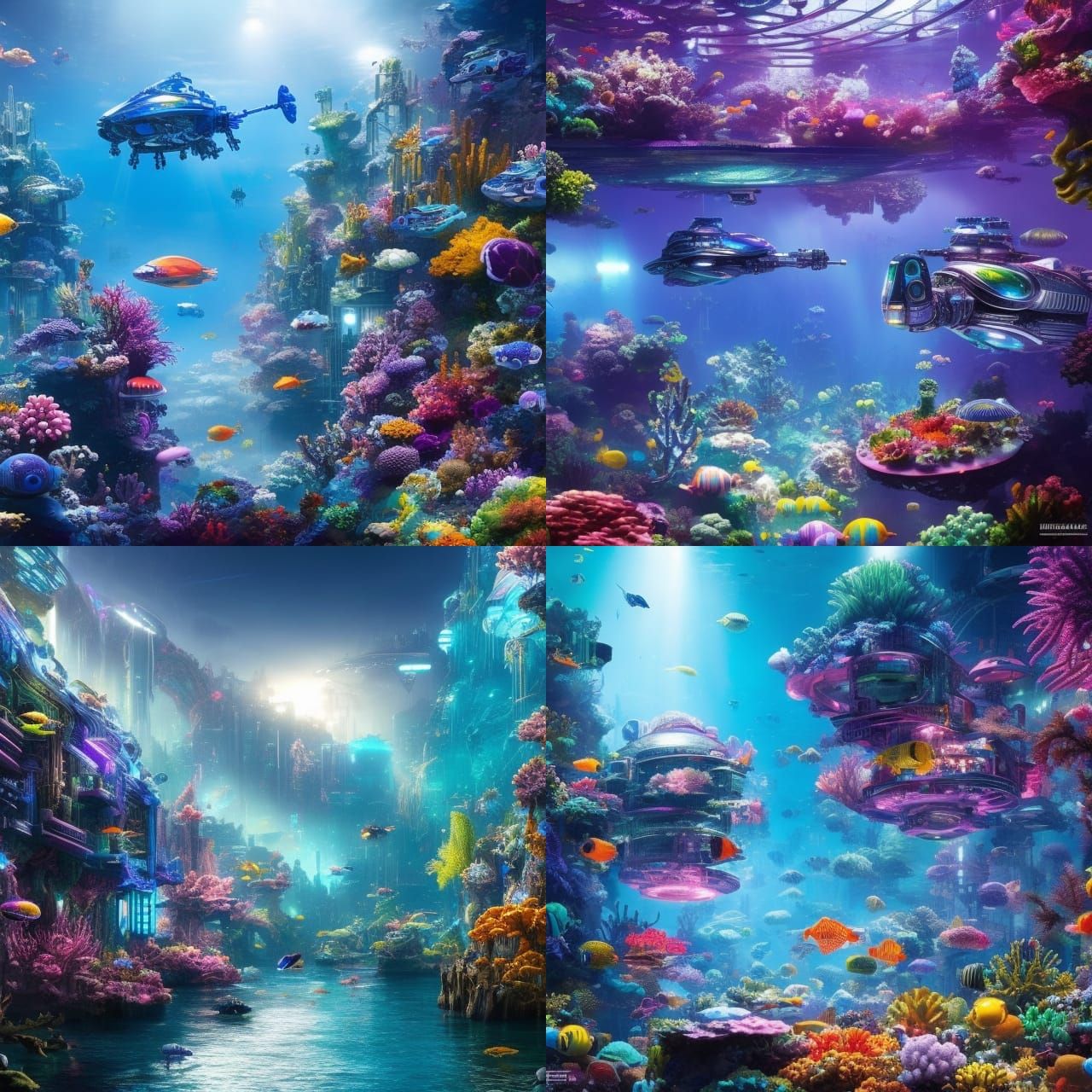 Underwater Cybernetic Robot City in Hyperrealism