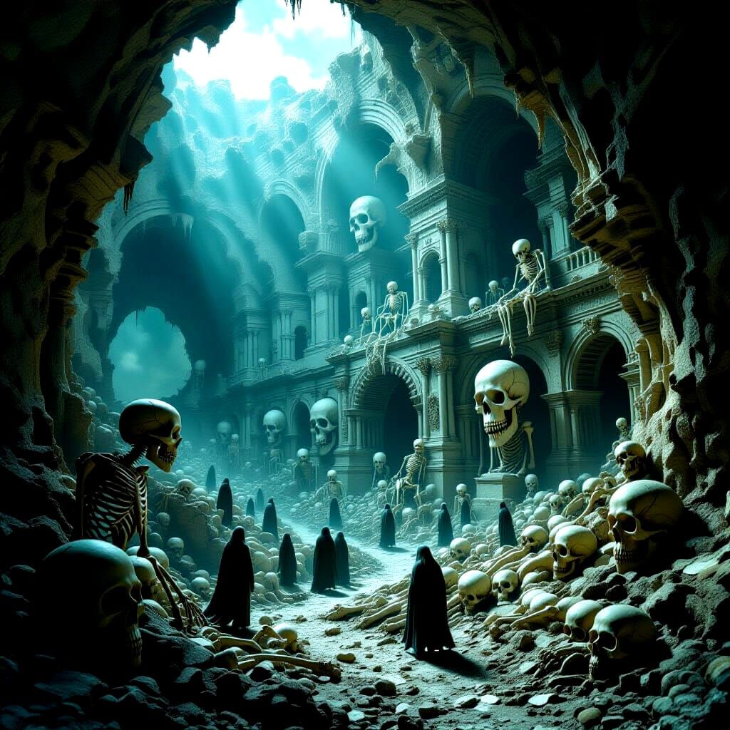 Horror Cave Scene: Ruined City of Bones