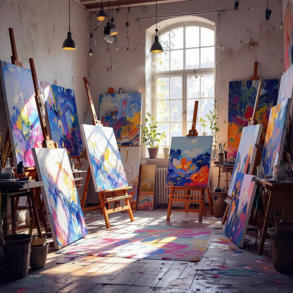 Vibrant Art Studio with Impressionist Flair