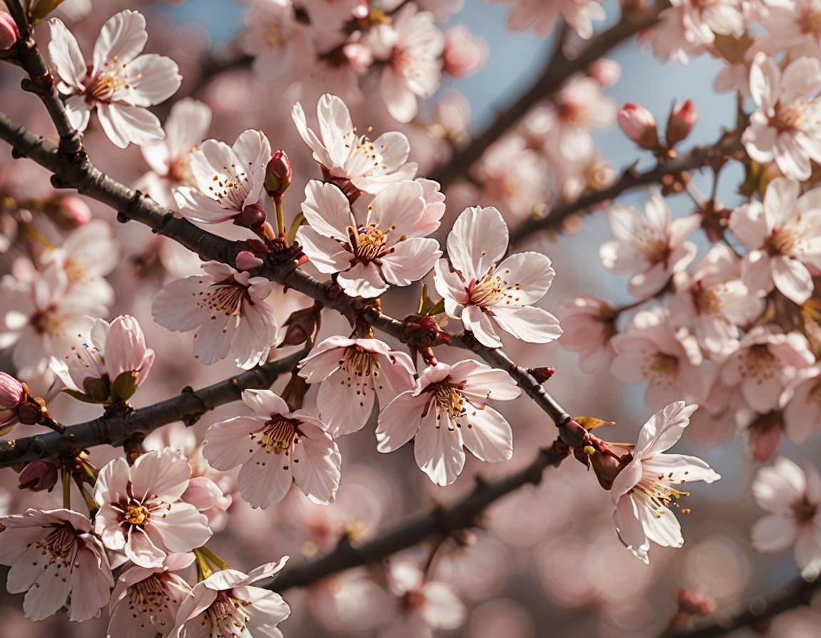 Hyper-Realistic Cherry Blossom Petals in Gentle Breeze