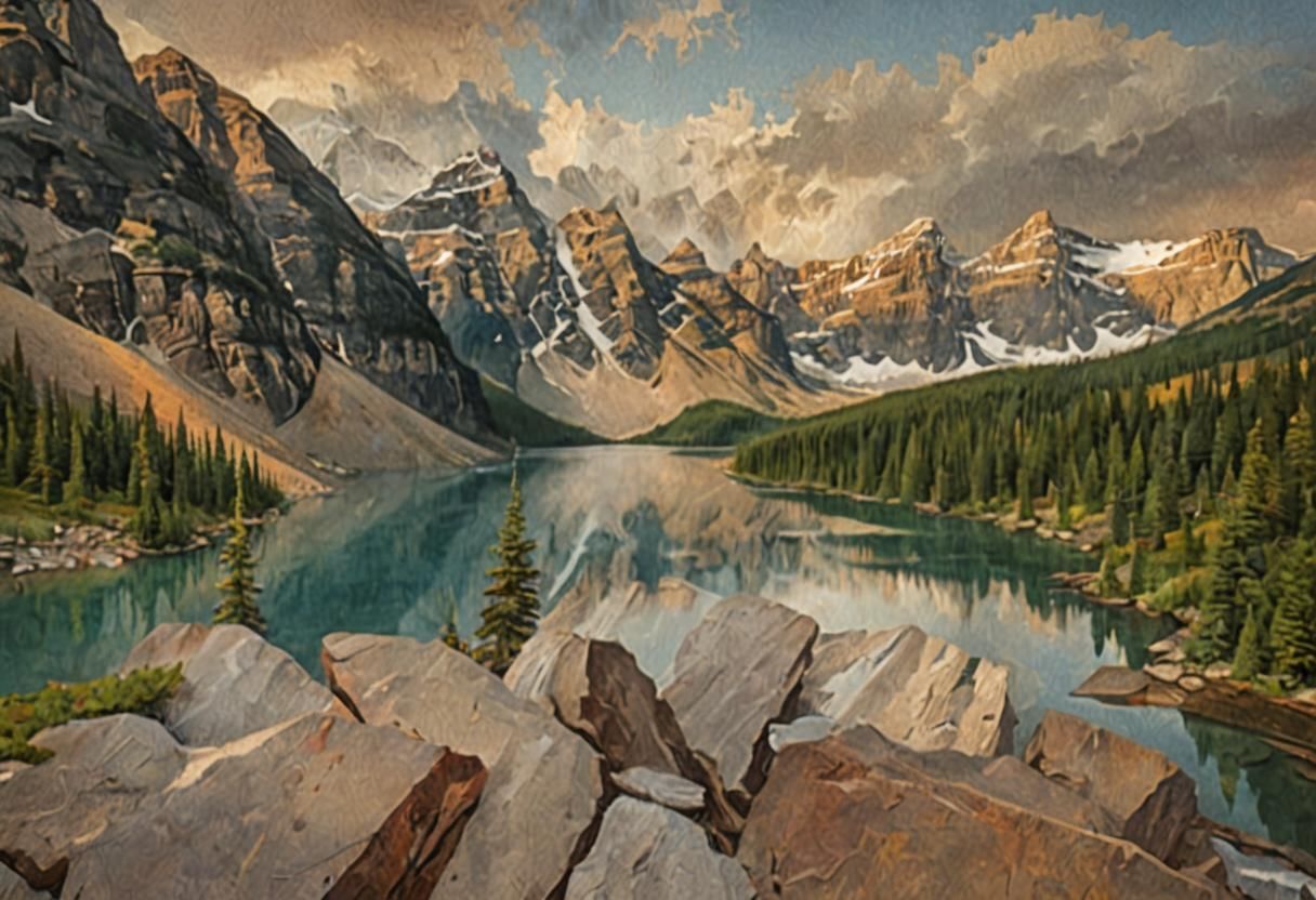 Moraine Lake in American Romanticism Style