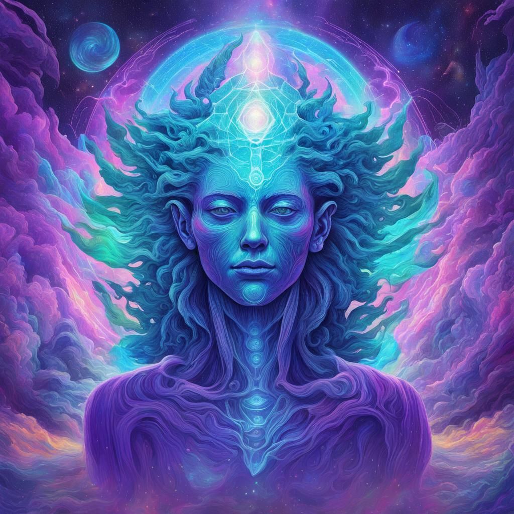 Holographic Astral Cosmic Illustration in Mixed Media