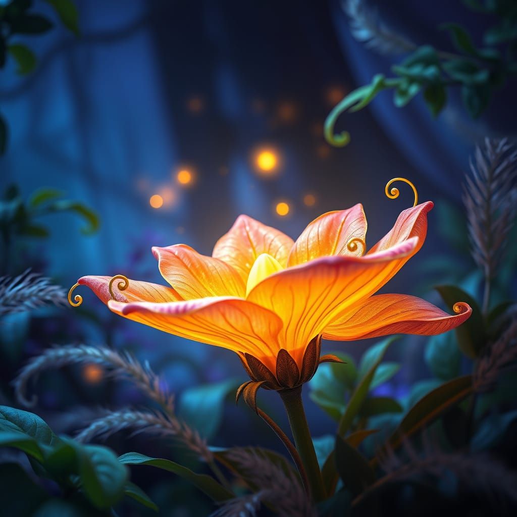 Surreal Golden Bloom in a Dreamlike Landscape