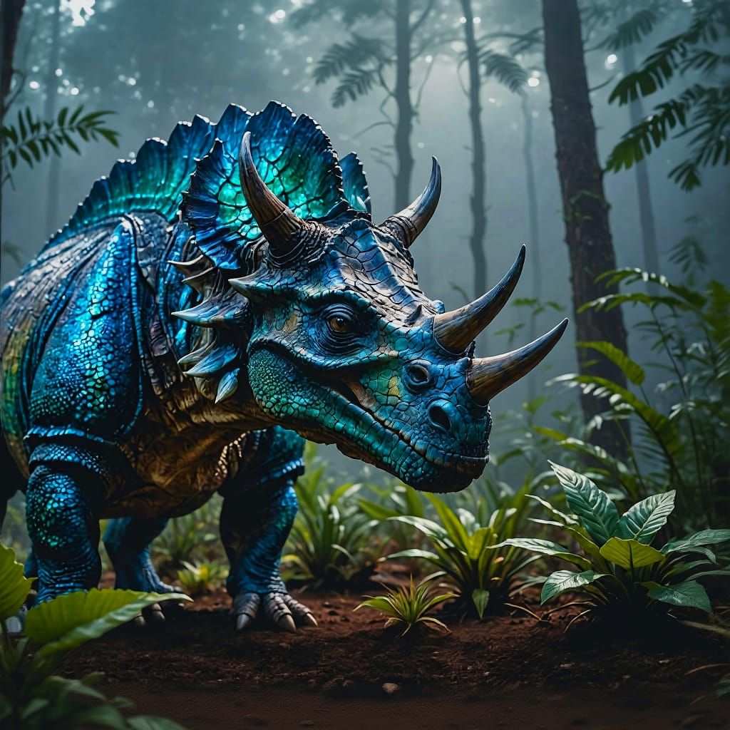 Triceratops Head with Iridescent Scales in 8K 3D