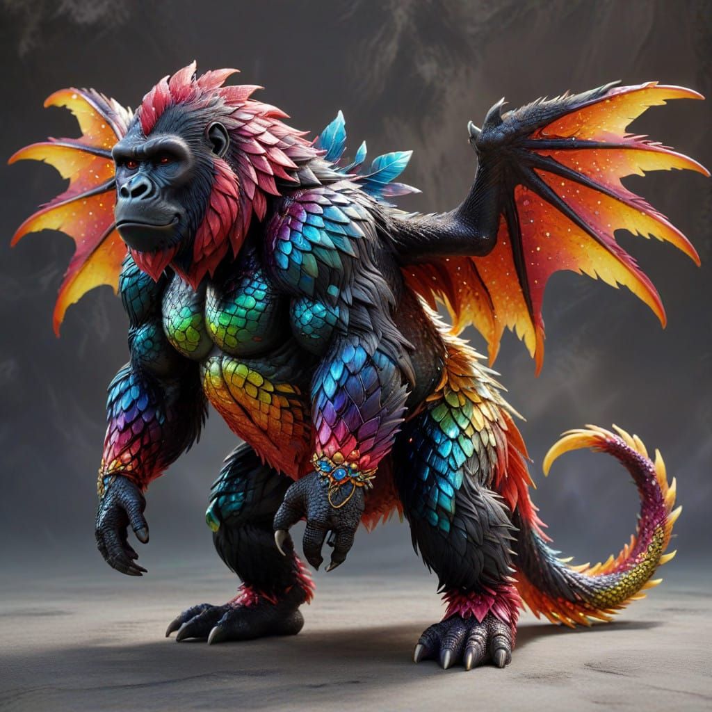 Vibrant Dragon Gorilla with Iridescent Scales and Luminous F...