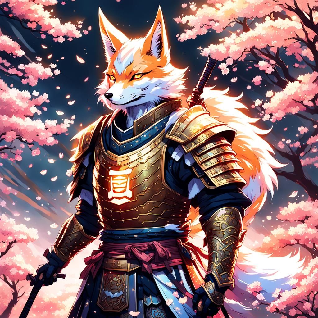 Kitsune Samurai in Cherry Blossoms: Concept Art