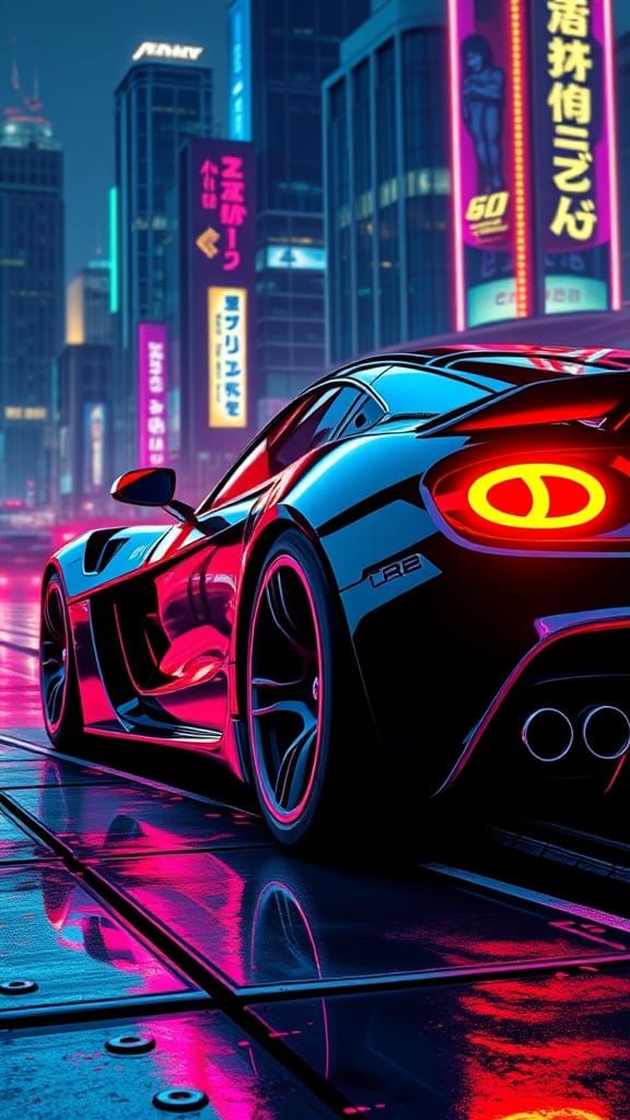 Pixelated Neon Sports Car Glitch in Digital World