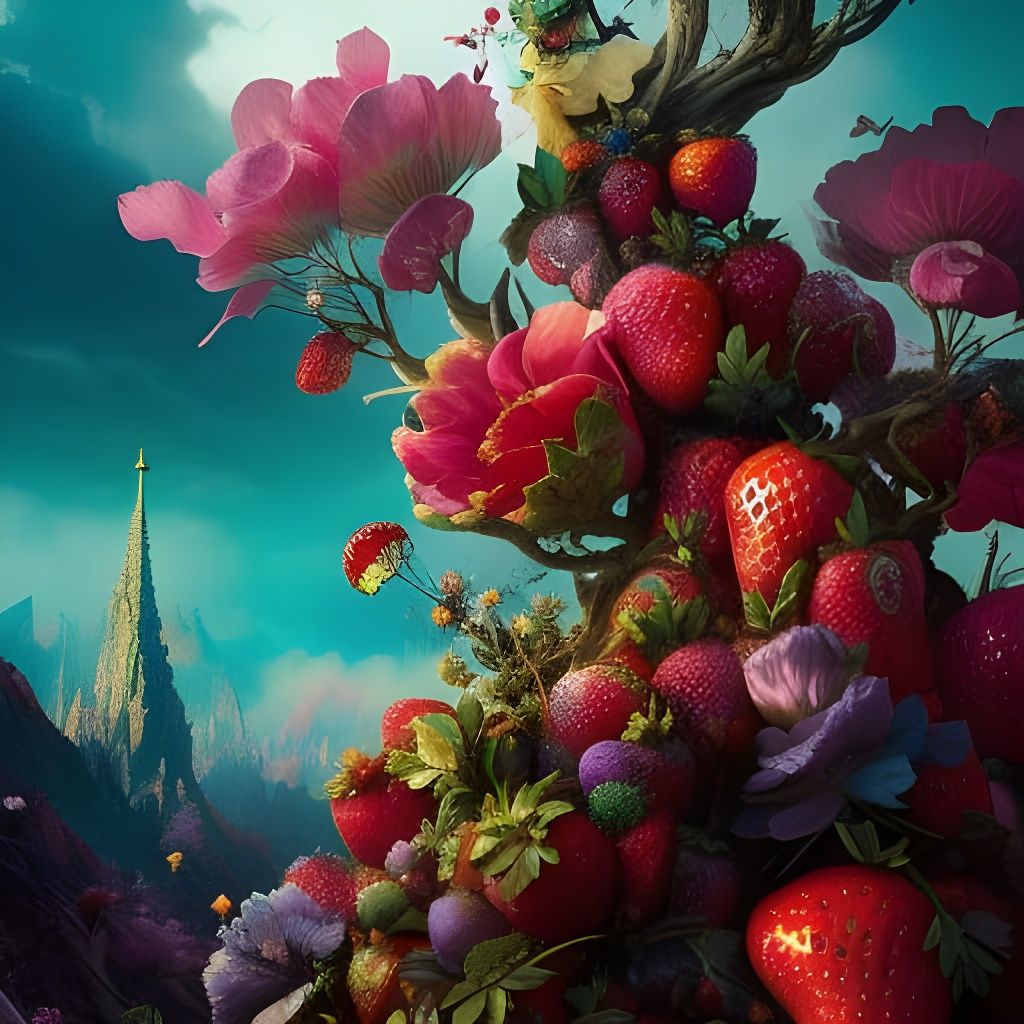 Enchanted Strawberry Apocalypse in Fantasycore Style