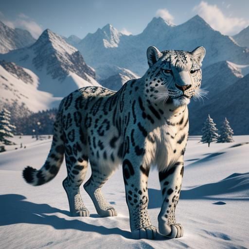 Snow Leopard in Snowy Mountains: 3D Game Cinematic