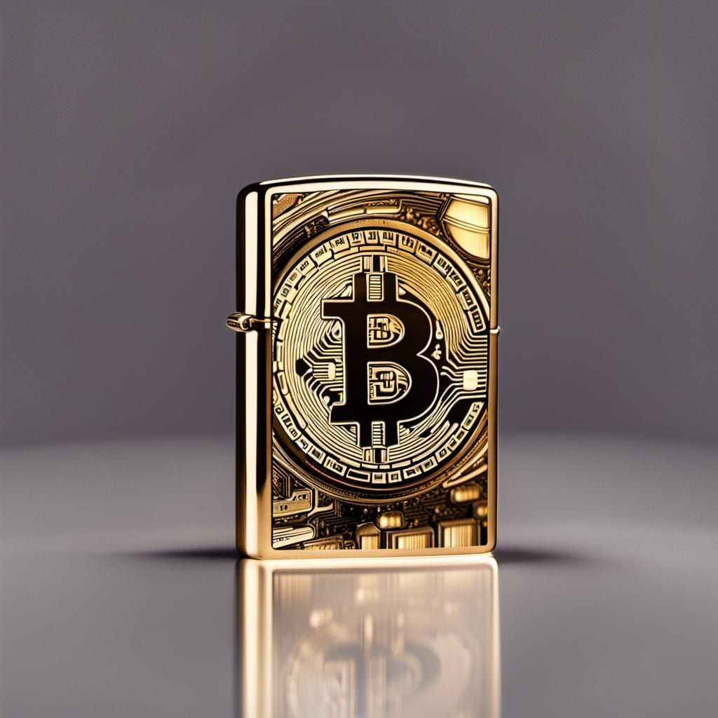 Bitcoin logo on single zippo lighter intricate details, HDR, beautifully shot, hyperrealistic, sharp focus, 64 megapixel...