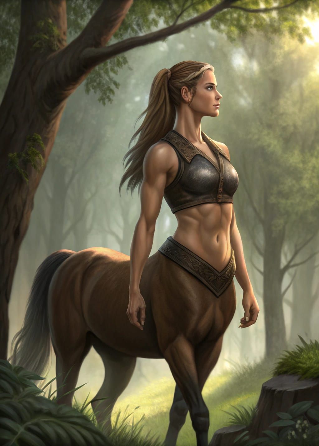 Mystical Female Centaur in Leather Armor