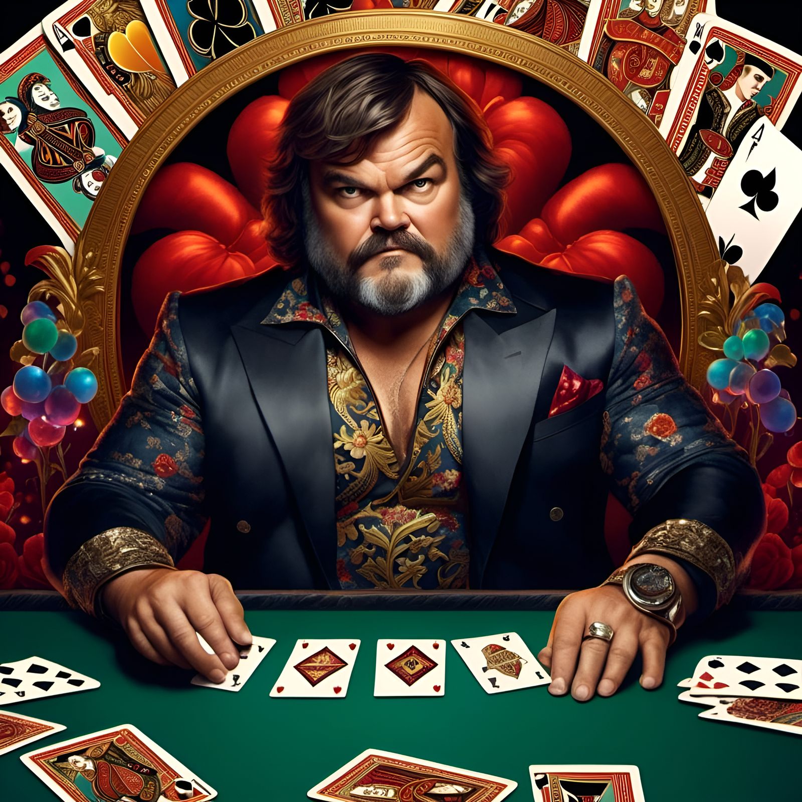 Jack Black Portrait in Hyperreal Casino Setting