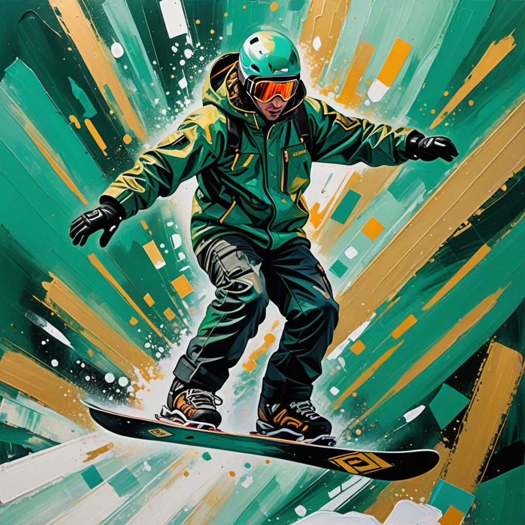 Snowboarder Soaring in Abstract Expressionism