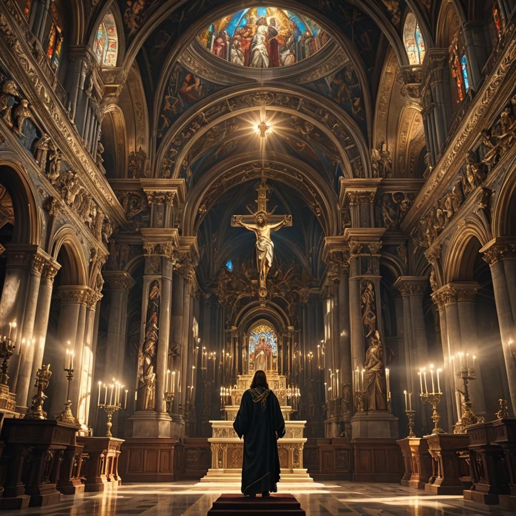 Jesus Christ in Ornate Church, Baroque Style Digital Art