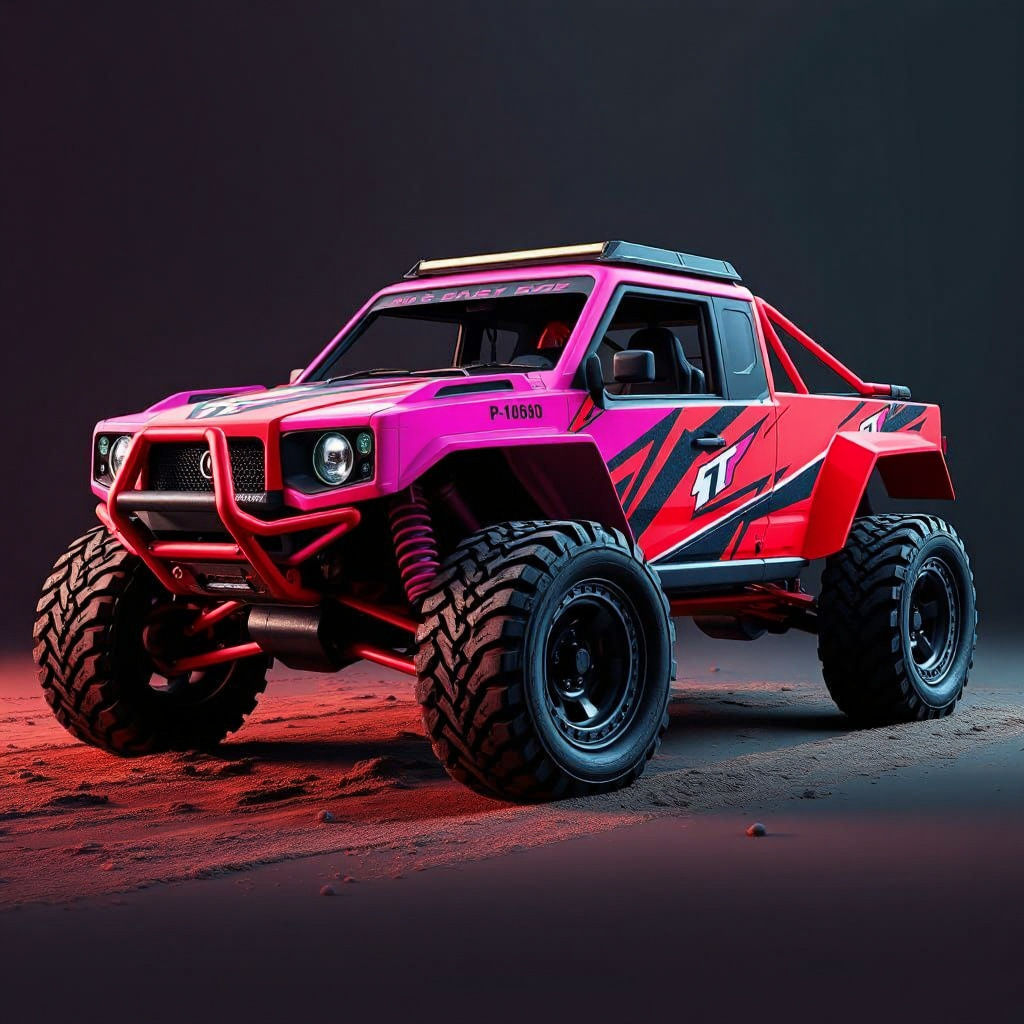 Eye-Catching Pink and Green 4x4 Rally Car