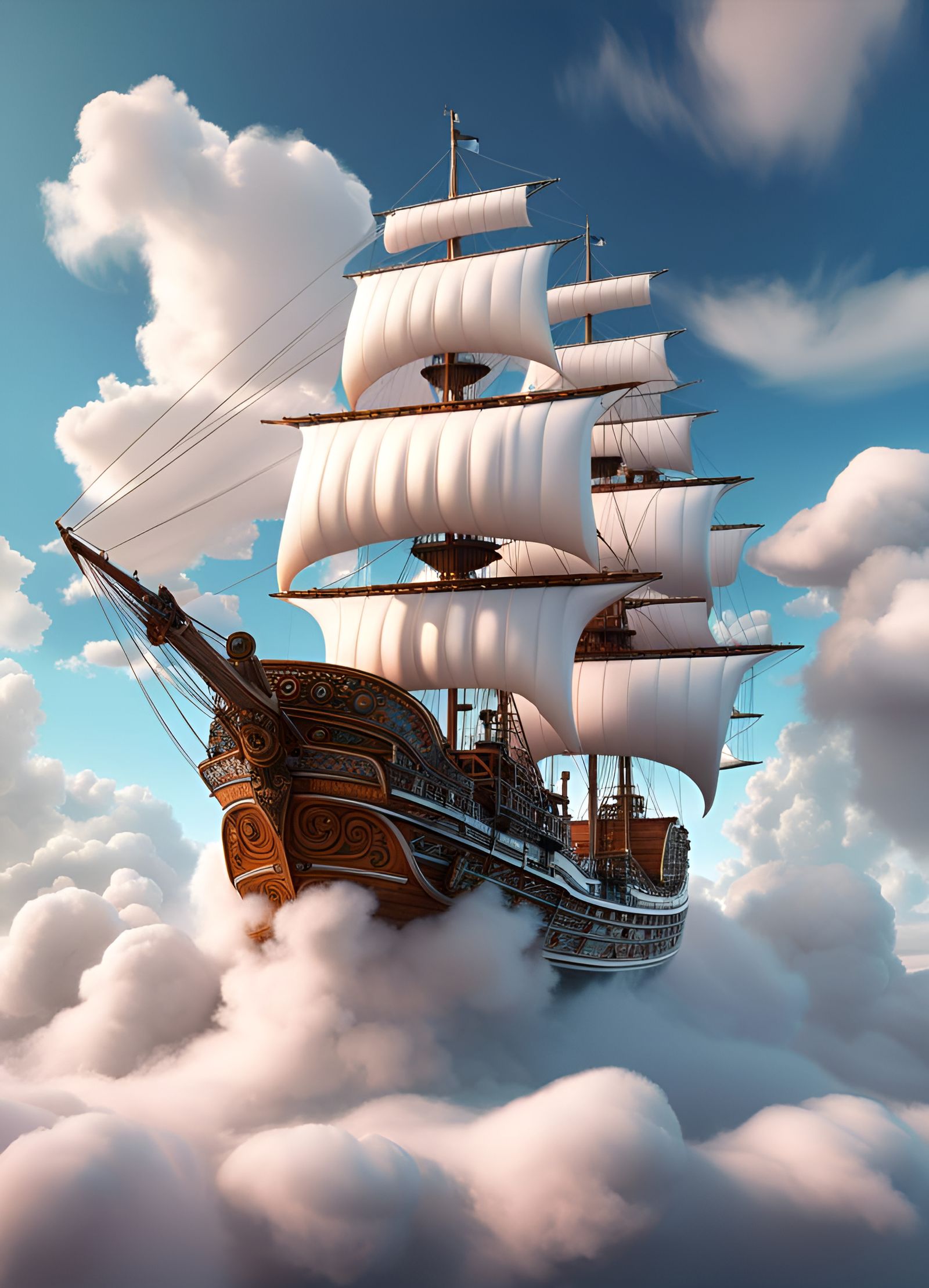 Cloud Ship Sailing Through Cloudy Sky: Splash Art