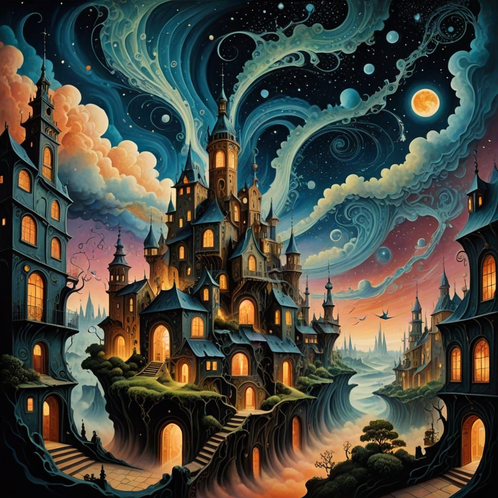 Cosmic Cityscape of Nebulae Buildings & Cloud Trees