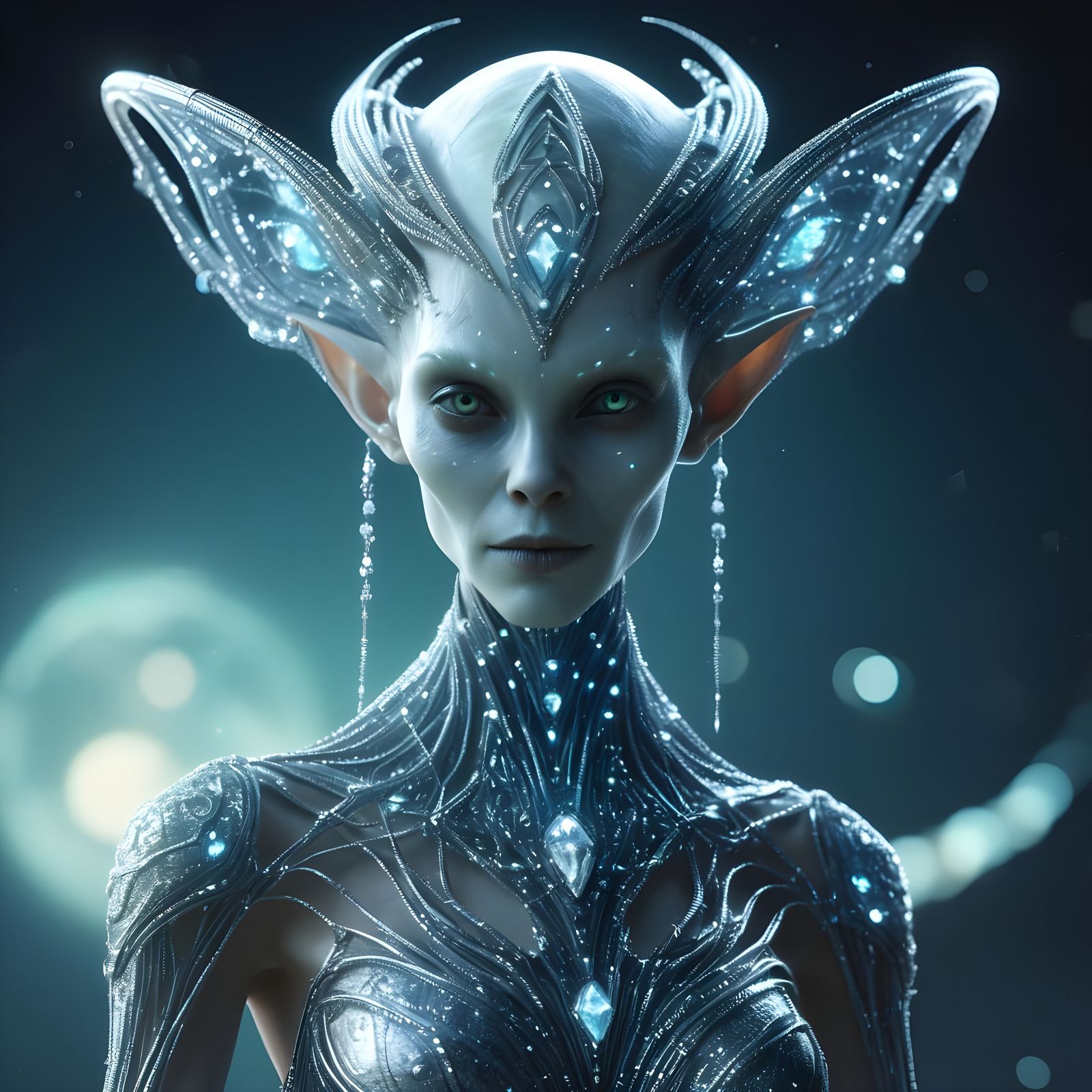 Pale Alien Woman with Diamond Hair in Unreal Engine