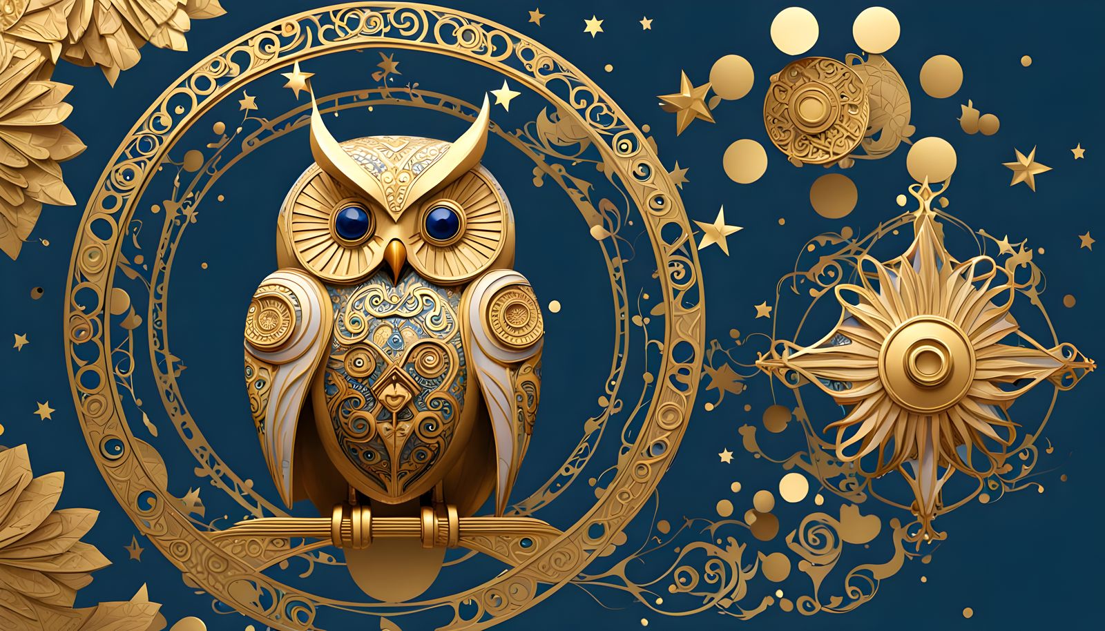 Owl in Art Nouveau Style with Gold Accents