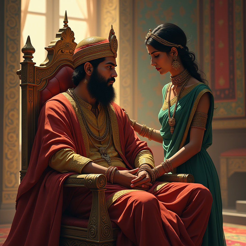 Prince on Throne with Tumors in Ornate Hall