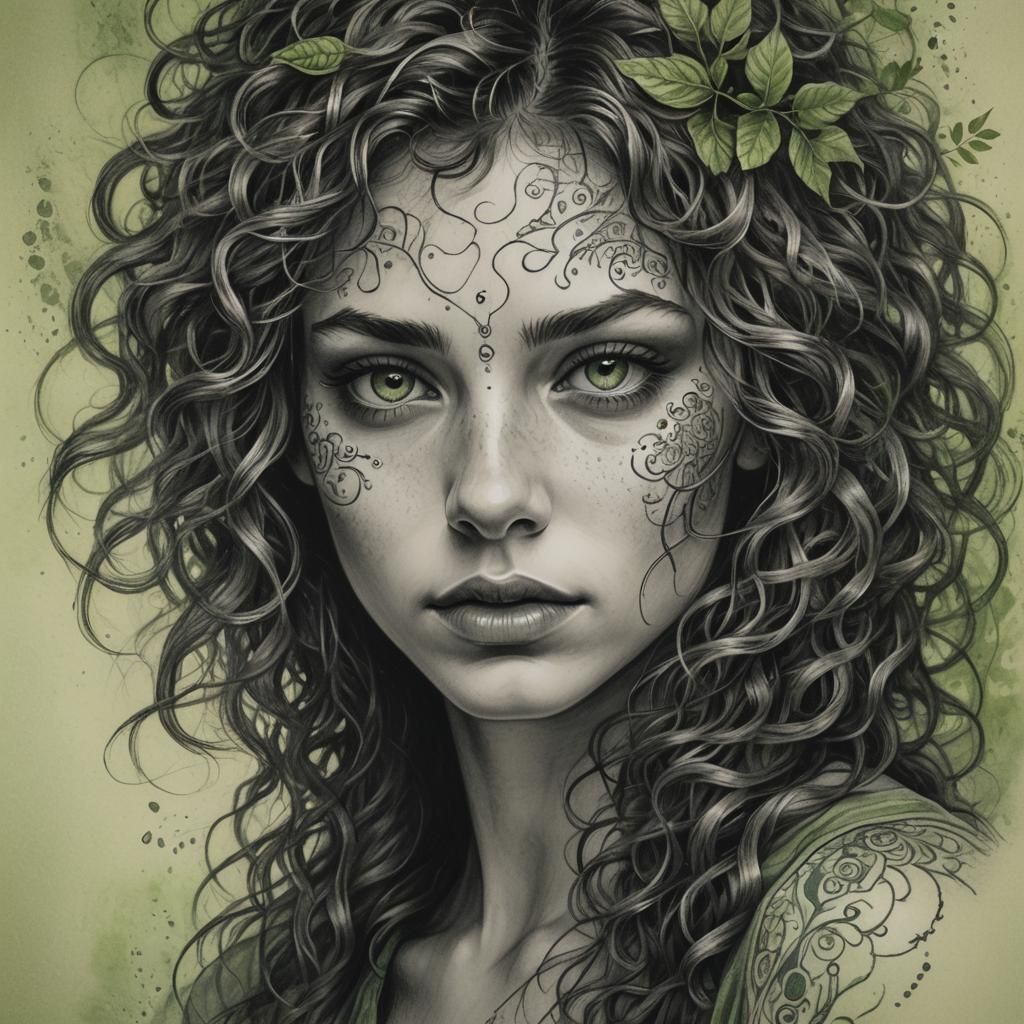 Detailed Charcoal Portrait of Woman with Tattoos