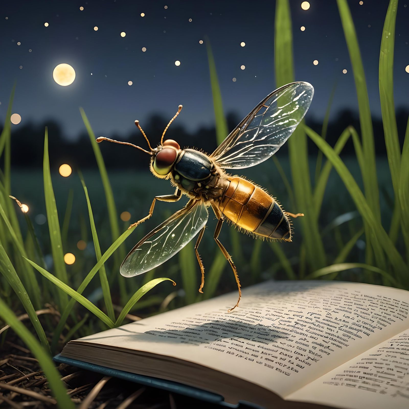 Firefly Lights Up Storybook Page in Photorealism