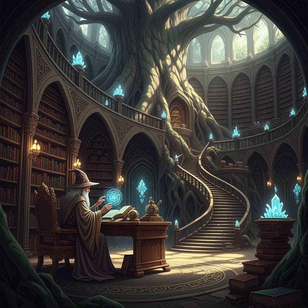 Wizard in Ancient Tree Library: Matte Painting