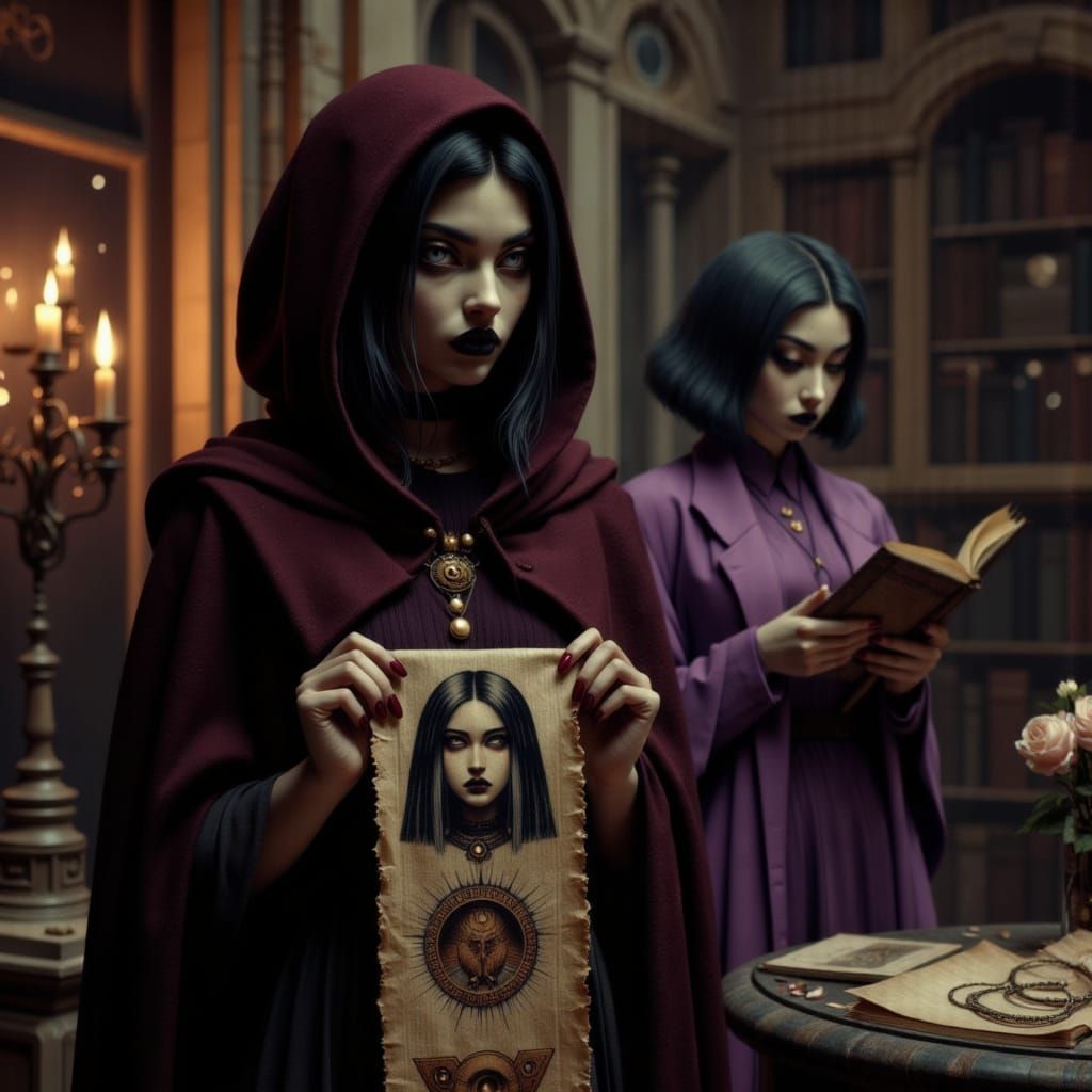 Dark Academia Library Scene at Dusk