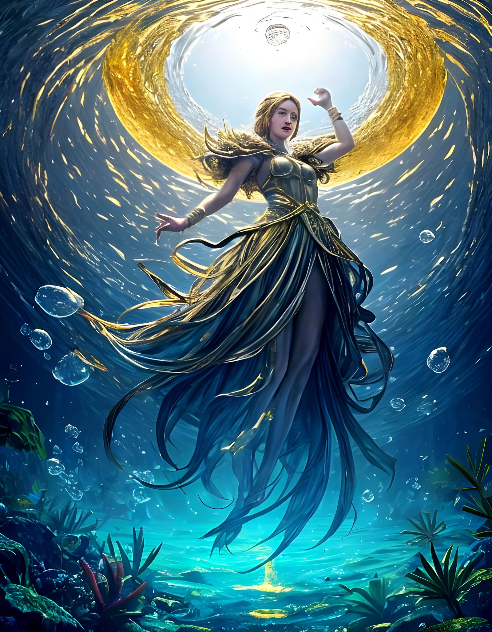 Angelic Boy and Cat in Water Bubble World