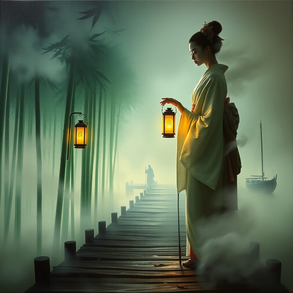 Ethereal Geisha in Surreal Dreamlike Atmosphere
