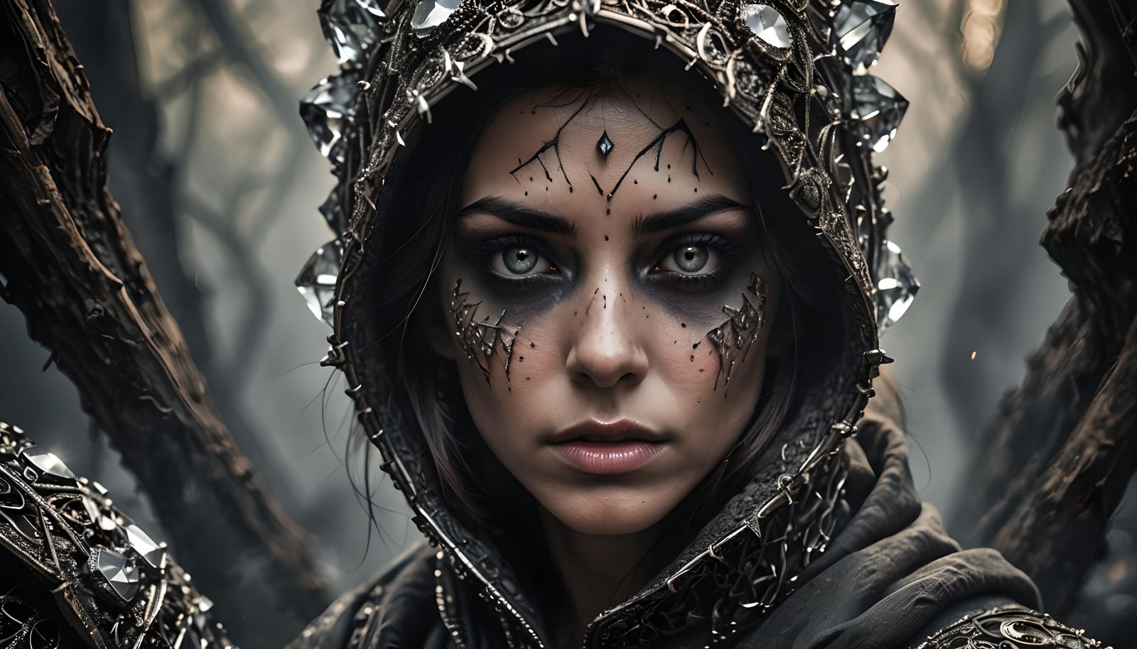 Diamond Eyes in Smoky Void: Hyperrealistic Vision