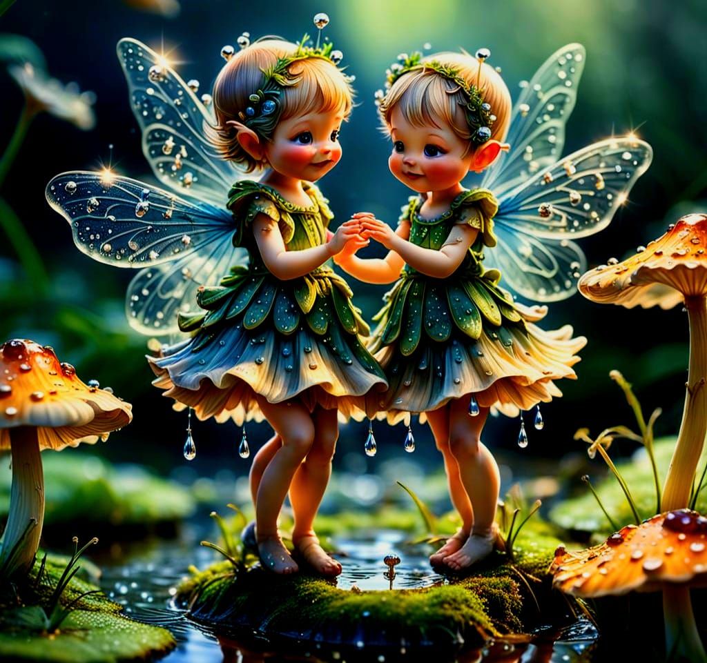 Detailed Macro Photograph of Baby Fairies Dancing