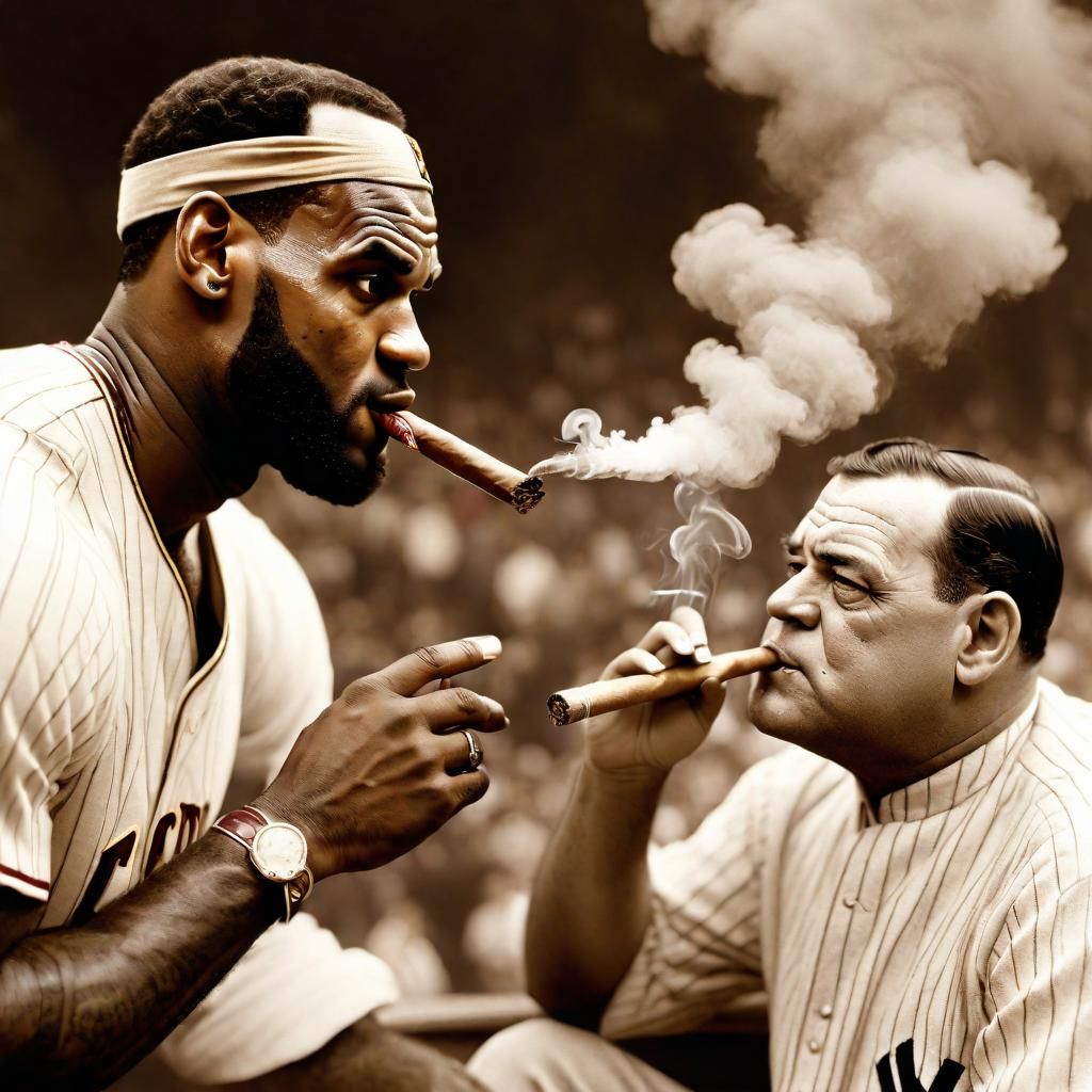 LeBron James and Babe Ruth in Sepia
