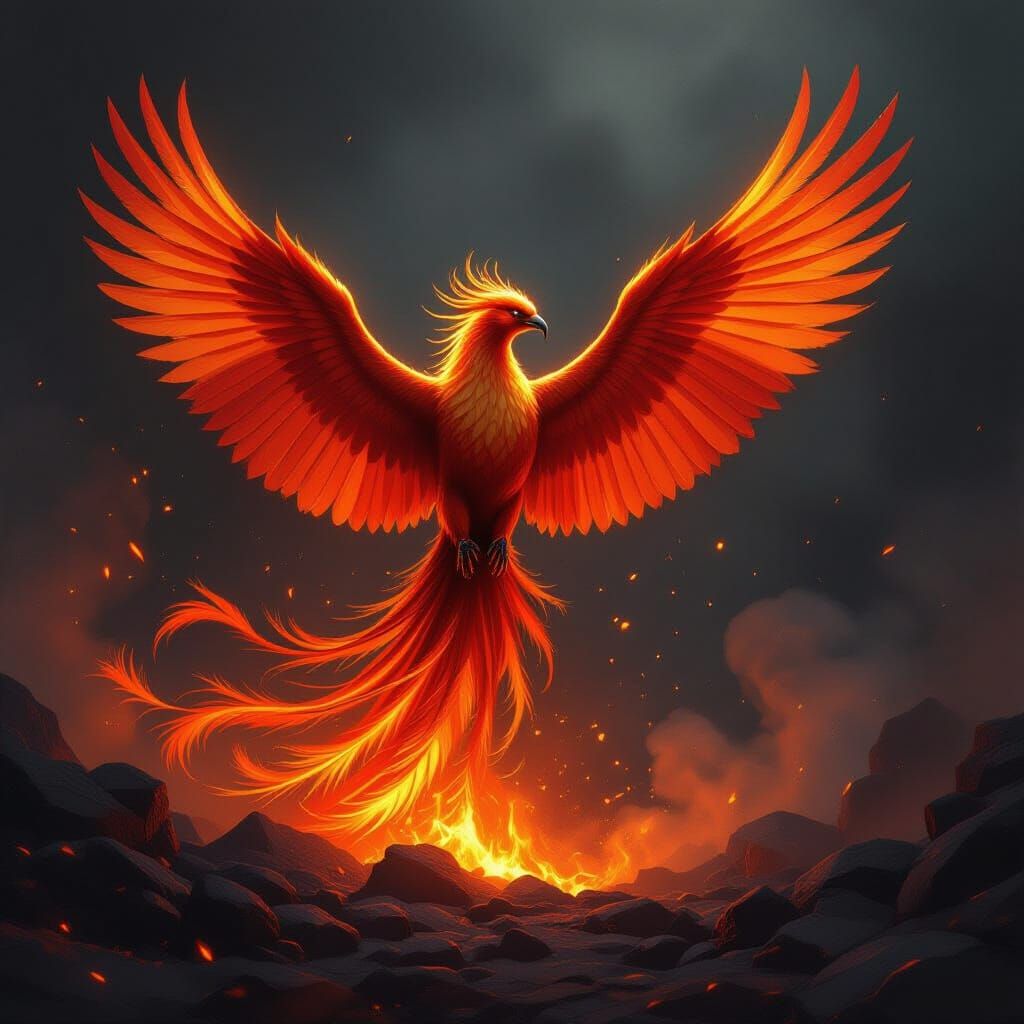 Majestic Phoenix Rises From Ashes in Dramatic Digital Painti...