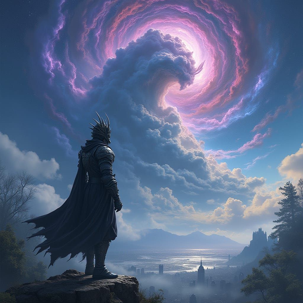 Majestic Cosmic Galaxyscape Blends with Futuristic Cityscape...