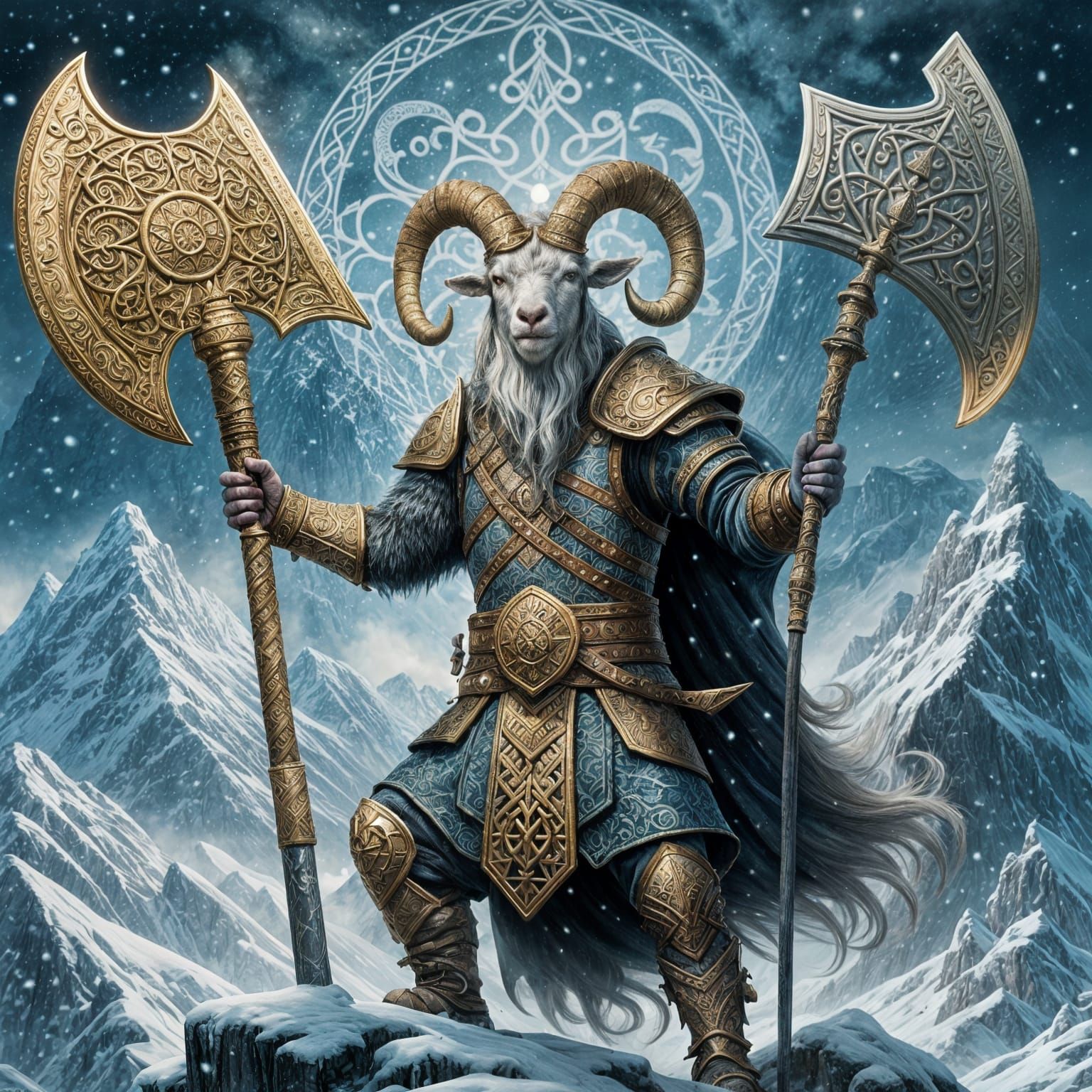 Goat Warrior in Viking Armor: Digital Matte Painting