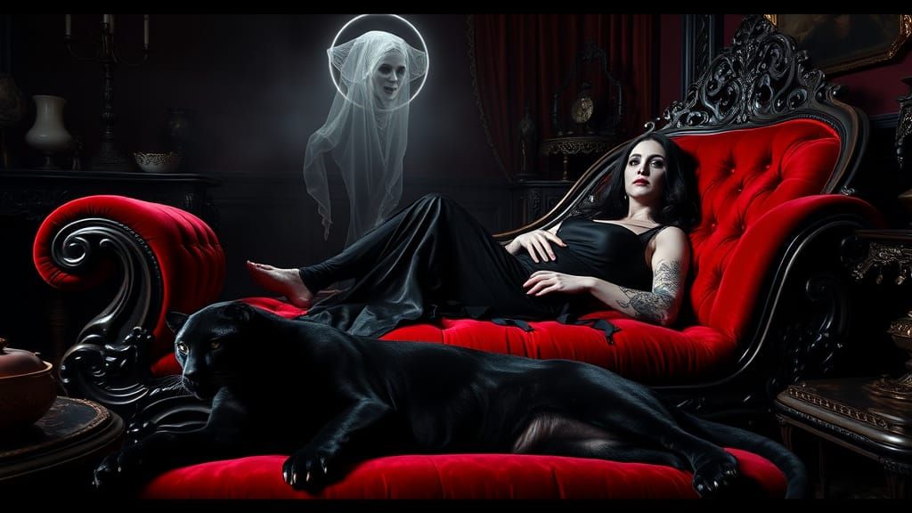 Morticia Addams lounging