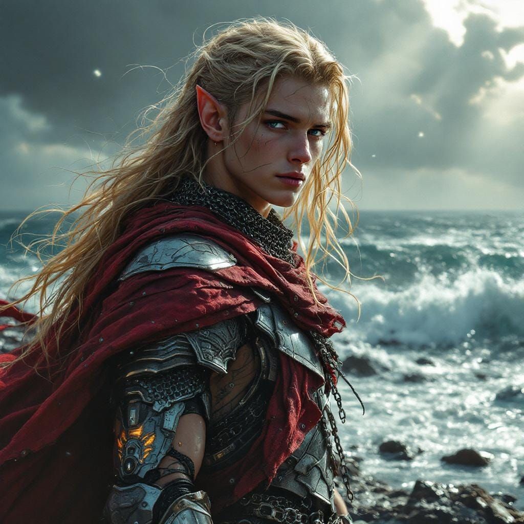 Ethereal Elf Cyborg Warrior by the Sea
