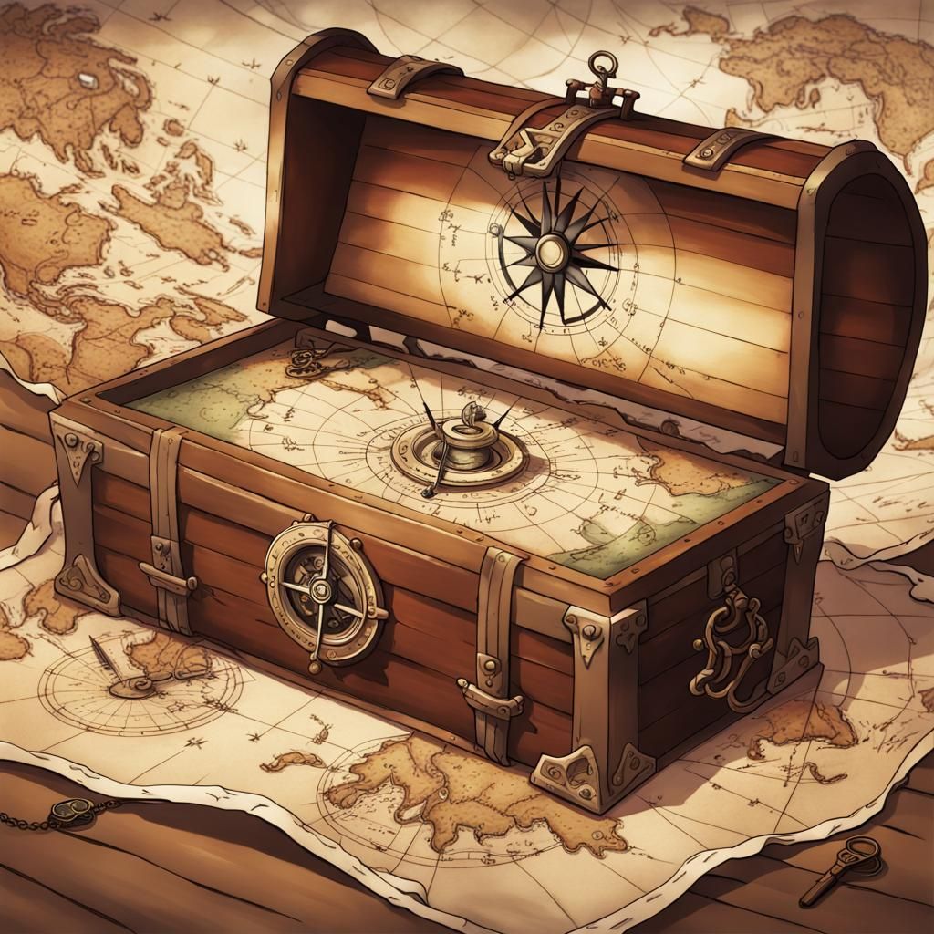 Anime Style Pirate Map with Compass and Treasure