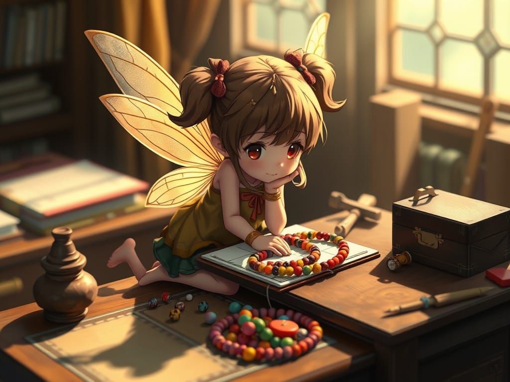 Adorable Pixie Arranging Beads into Heart Shape