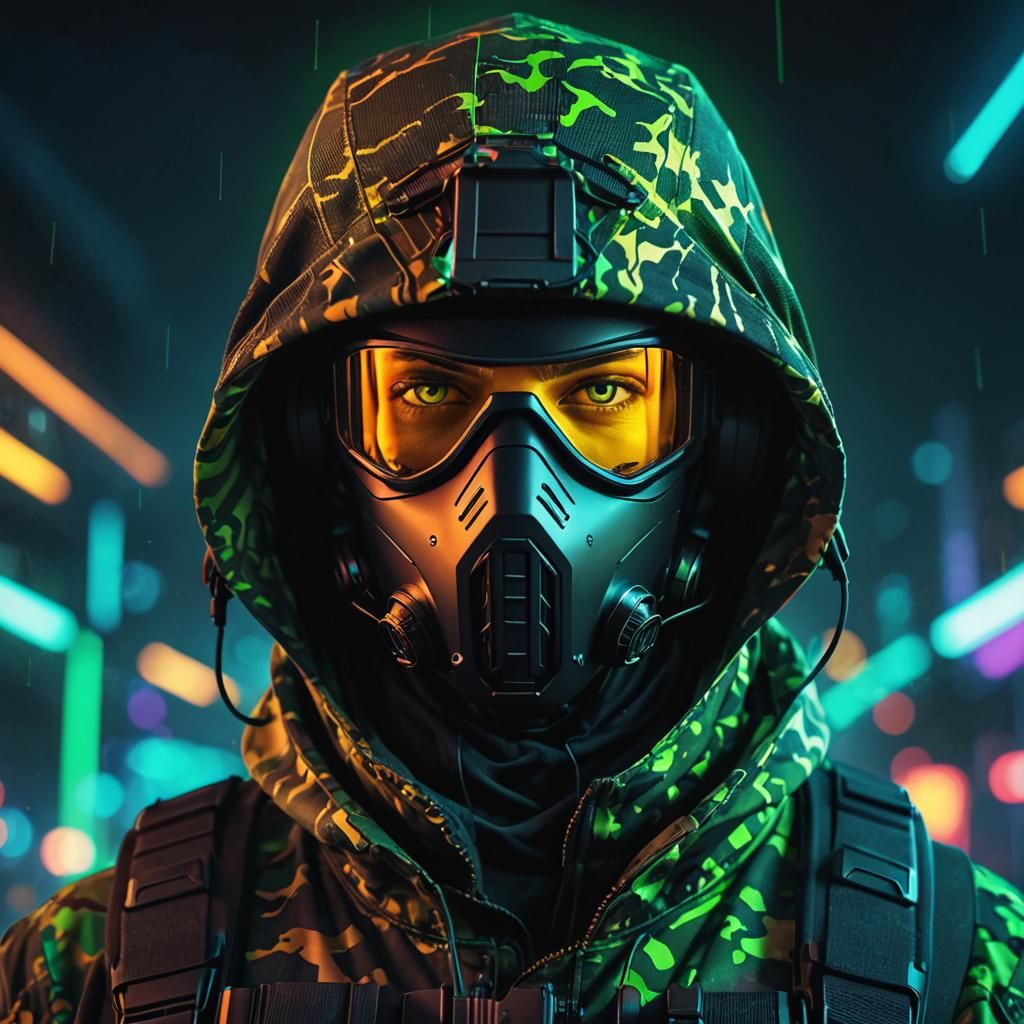 Futuristic Soldier Portrait in Double Exposure