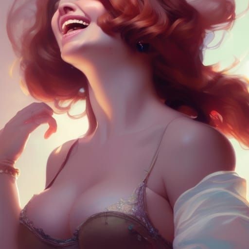 Laughing Women Portrait in Hyperdetailed Digital Art